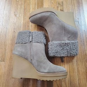 Ralph Lauren Steph Bootie Sz 8 Suede Shearling Waterproof Wedge Boots NEW NWOB